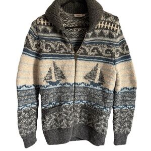 Faherty Sailboat Cowichan Alpca Blend Cardigan, Size Medium